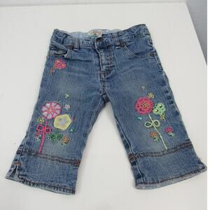 Mudd 3T Floral Embroidered Blue Denim Jeans Elastic Waist Tiered *small flaw*